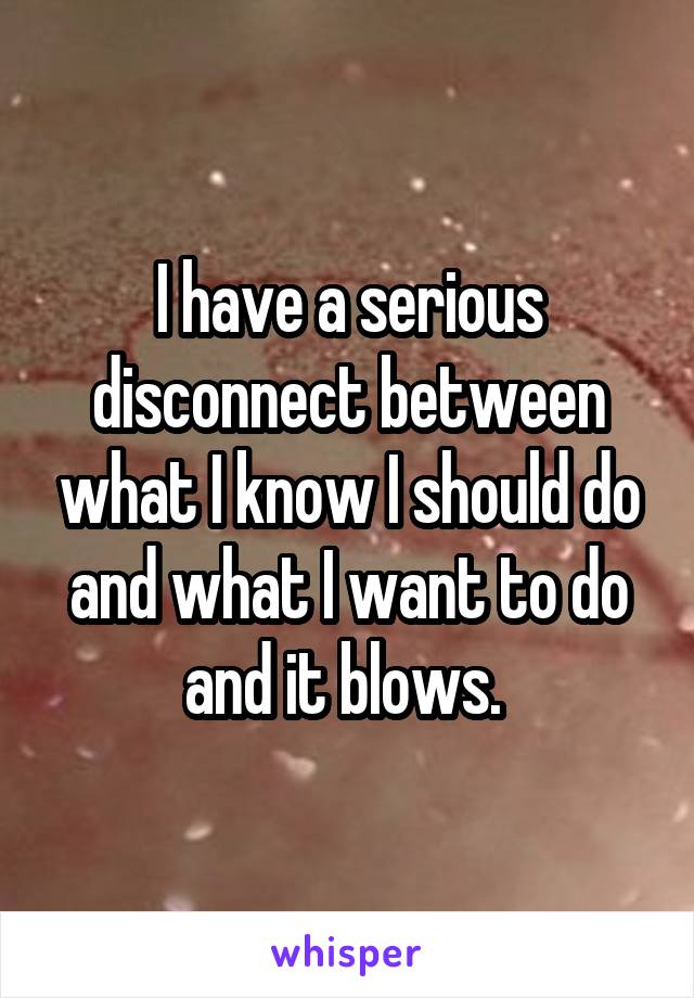 I have a serious disconnect between what I know I should do and what I want to do and it blows. 