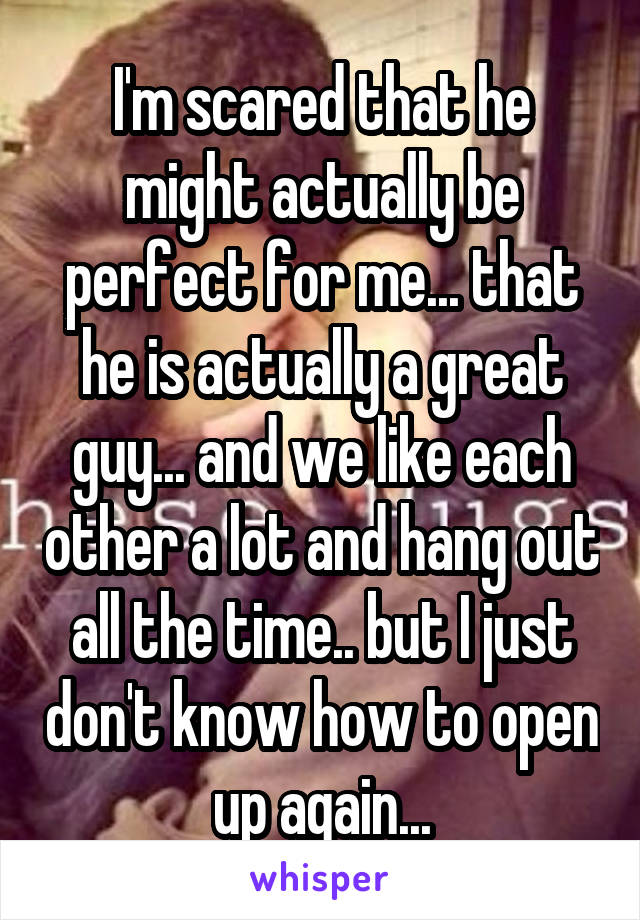 I'm scared that he might actually be perfect for me... that he is actually a great guy... and we like each other a lot and hang out all the time.. but I just don't know how to open up again...