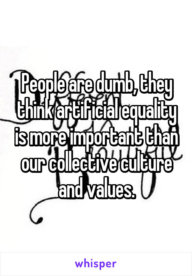 People are dumb, they think artificial equality is more important than our collective culture and values.