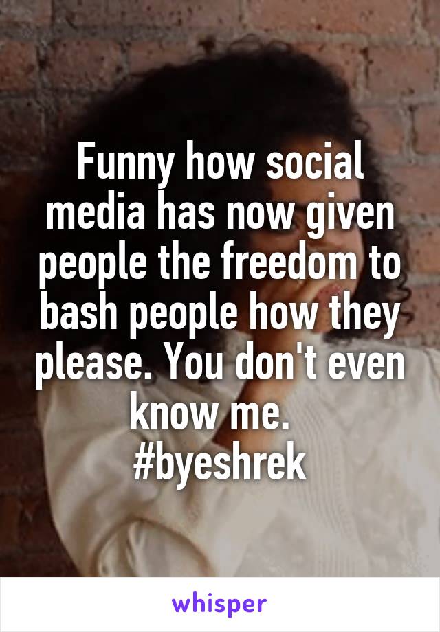 Funny how social media has now given people the freedom to bash people how they please. You don't even know me.  
#byeshrek