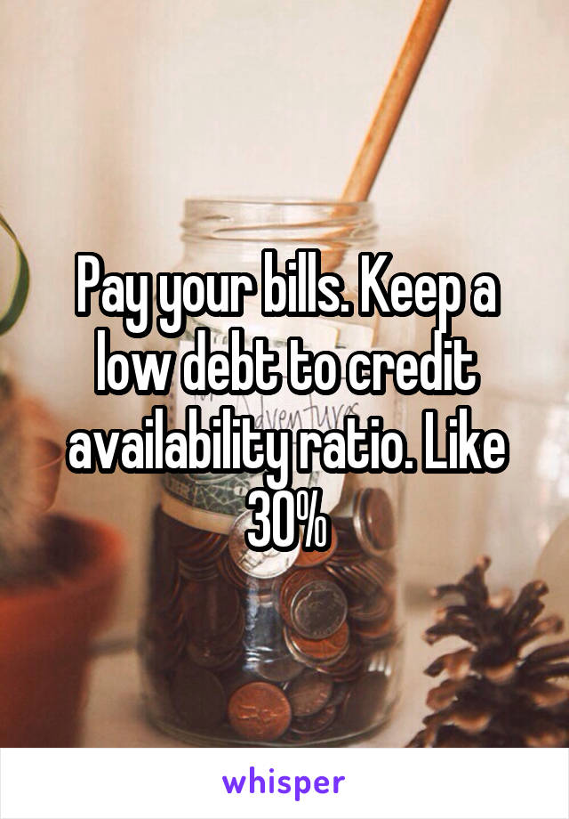 Pay your bills. Keep a low debt to credit availability ratio. Like 30%