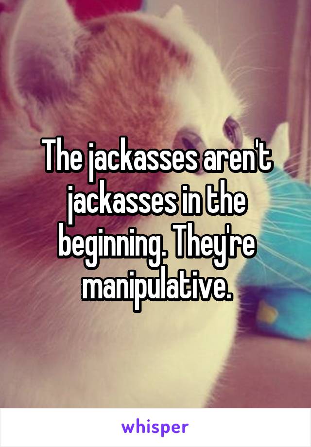 The jackasses aren't jackasses in the beginning. They're manipulative.