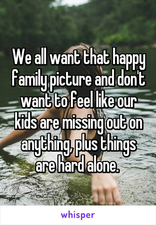 We all want that happy family picture and don't want to feel like our kids are missing out on anything, plus things are hard alone. 