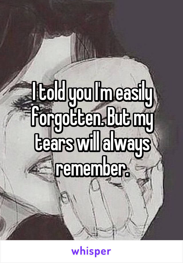I told you I'm easily forgotten. But my tears will always remember.