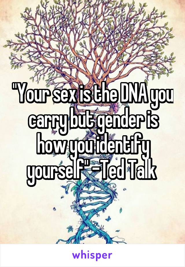 "Your sex is the DNA you carry but gender is how you identify yourself" -Ted Talk 