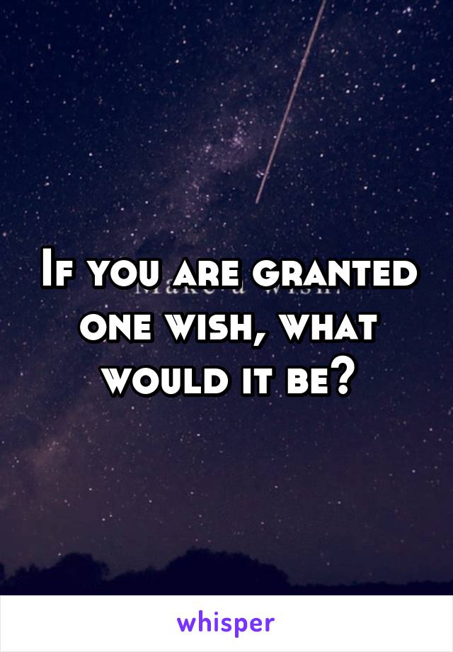 If you are granted one wish, what would it be?
