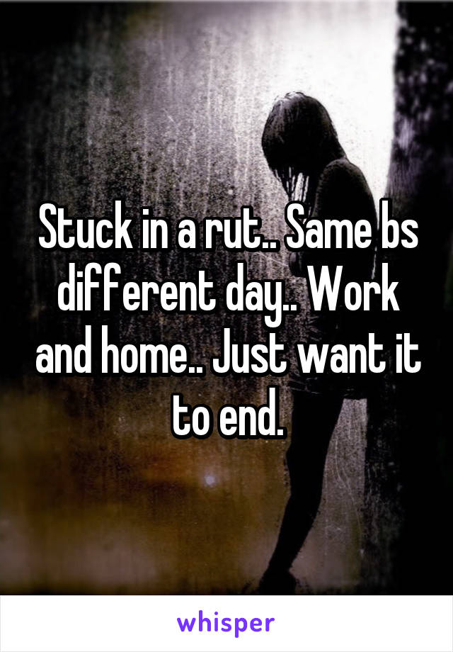 Stuck in a rut.. Same bs different day.. Work and home.. Just want it to end.