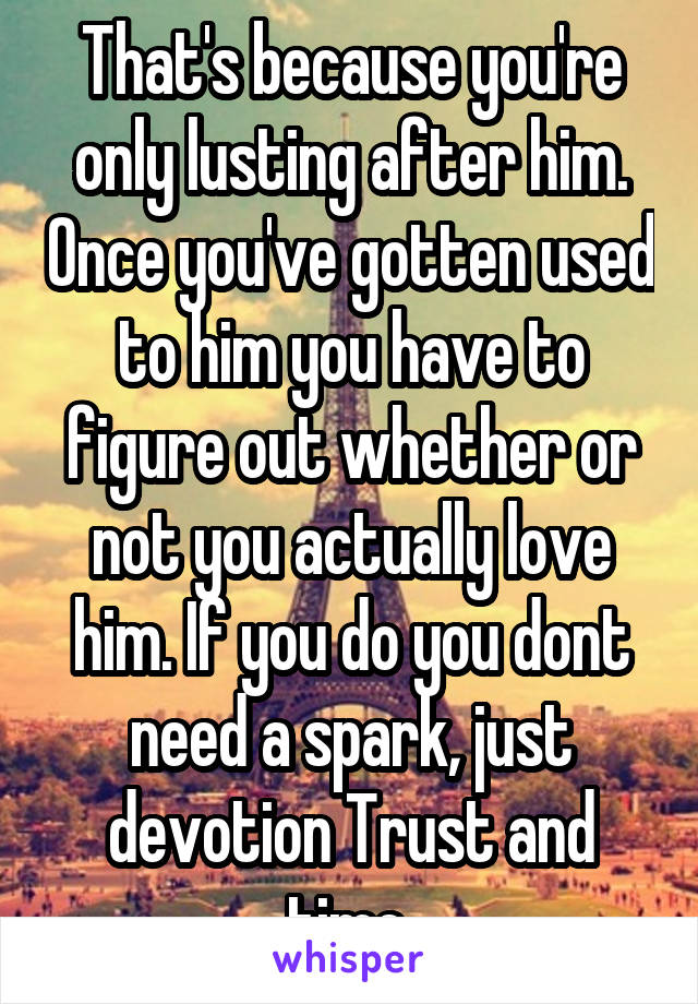 That's because you're only lusting after him. Once you've gotten used to him you have to figure out whether or not you actually love him. If you do you dont need a spark, just devotion Trust and time.