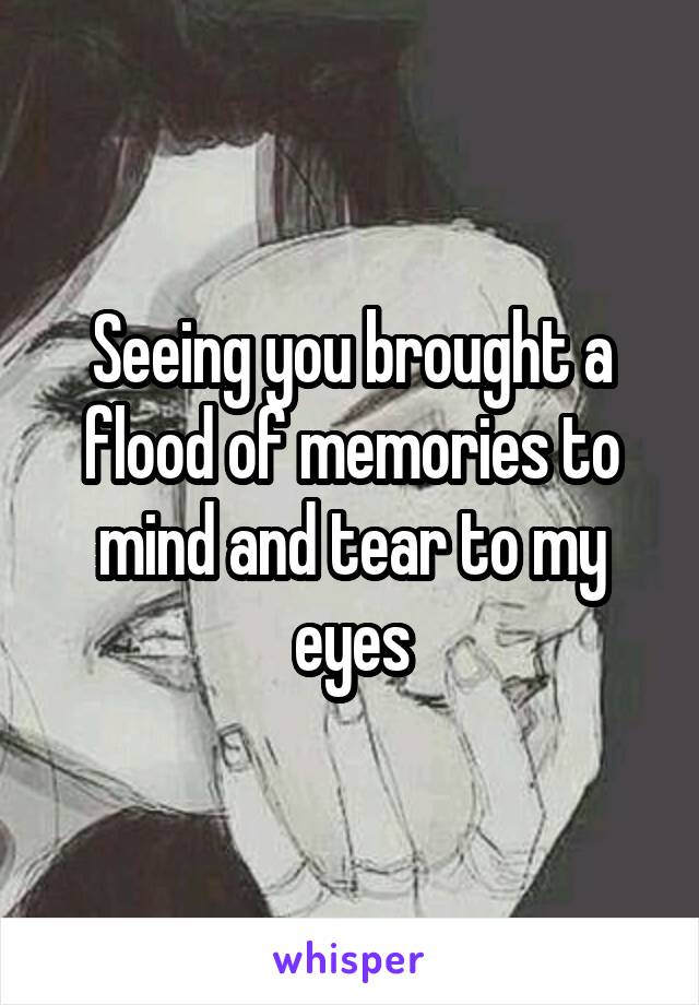 Seeing you brought a flood of memories to mind and tear to my eyes