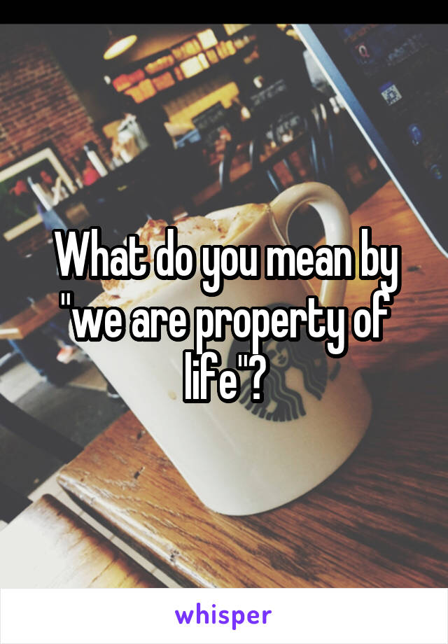 What do you mean by "we are property of life"?