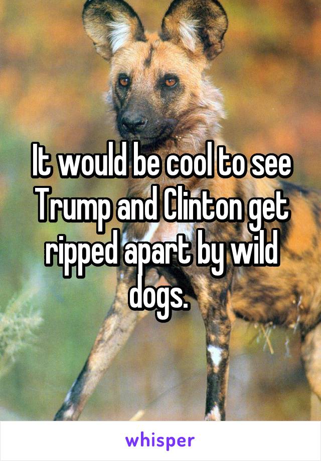 It would be cool to see Trump and Clinton get ripped apart by wild dogs. 