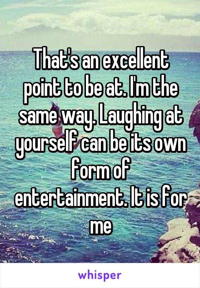 That's an excellent point to be at. I'm the same way. Laughing at yourself can be its own form of entertainment. It is for me
