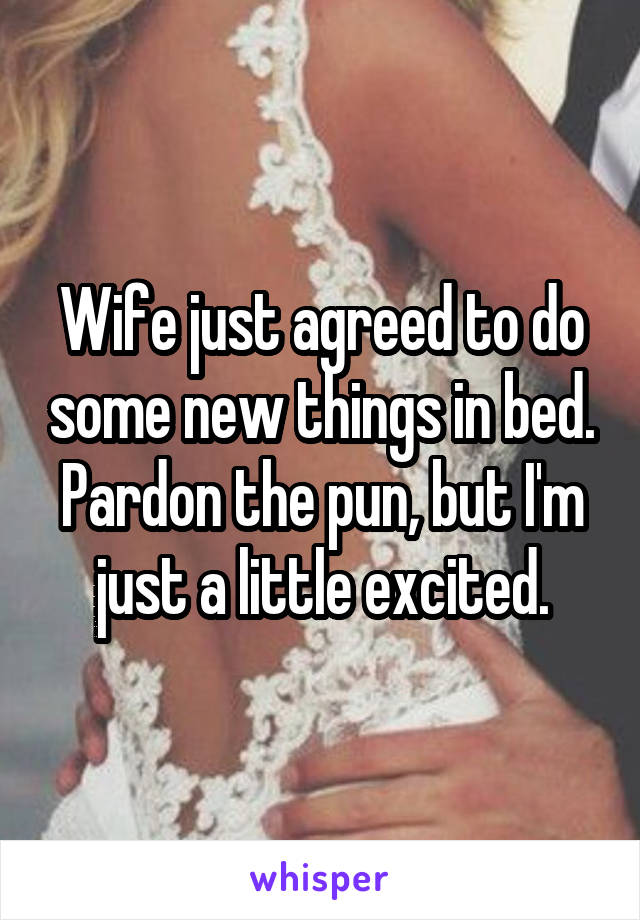 Wife just agreed to do some new things in bed. Pardon the pun, but I'm just a little excited.