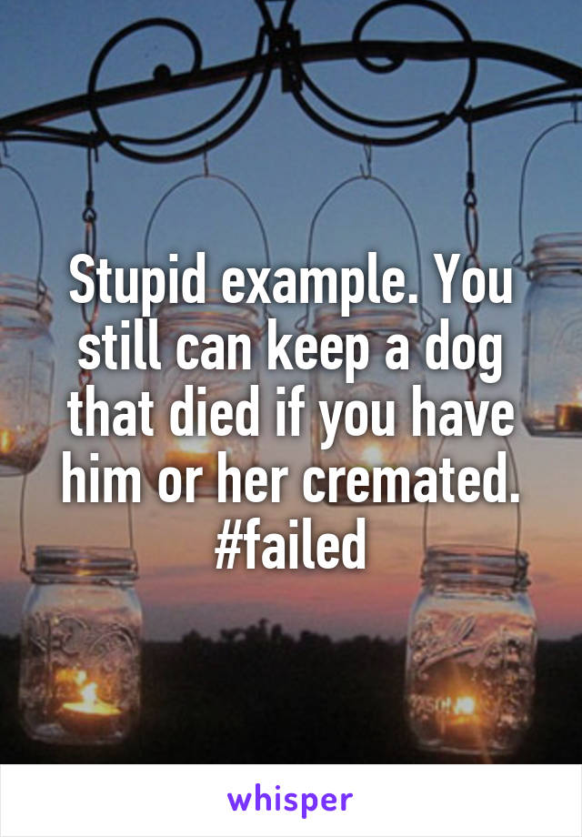 Stupid example. You still can keep a dog that died if you have him or her cremated. #failed