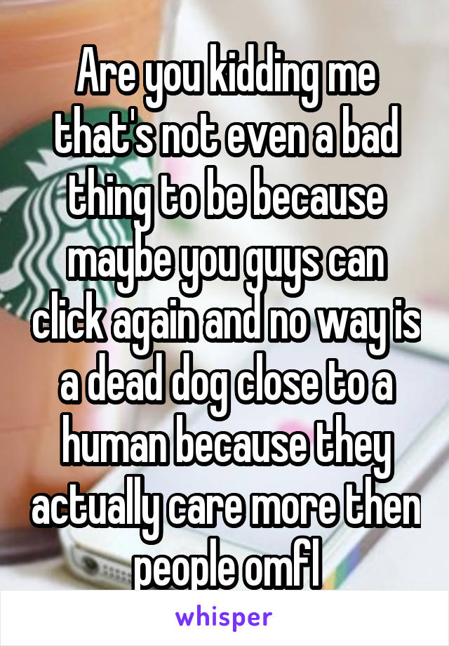 Are you kidding me that's not even a bad thing to be because maybe you guys can click again and no way is a dead dog close to a human because they actually care more then people omfl