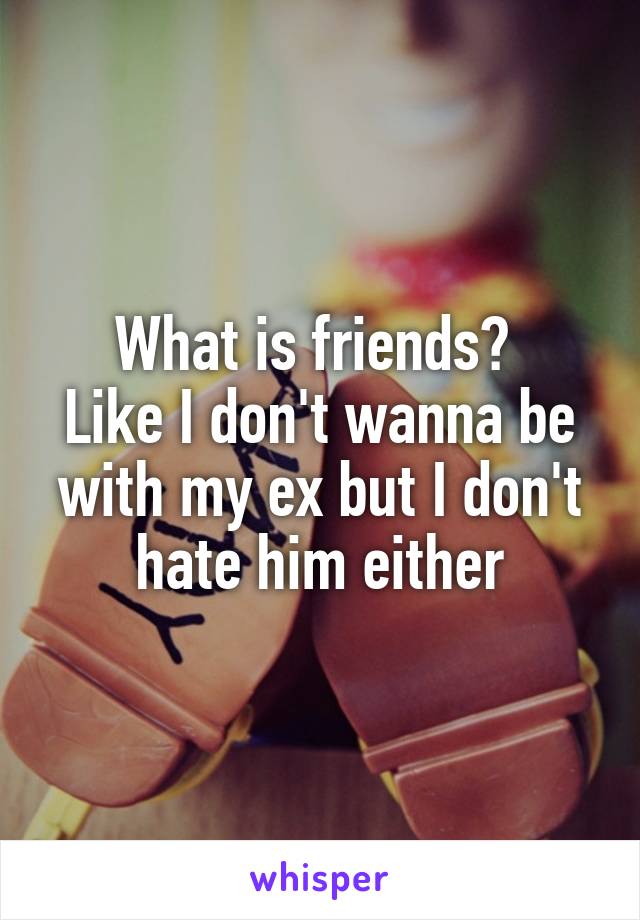 What is friends? 
Like I don't wanna be with my ex but I don't hate him either