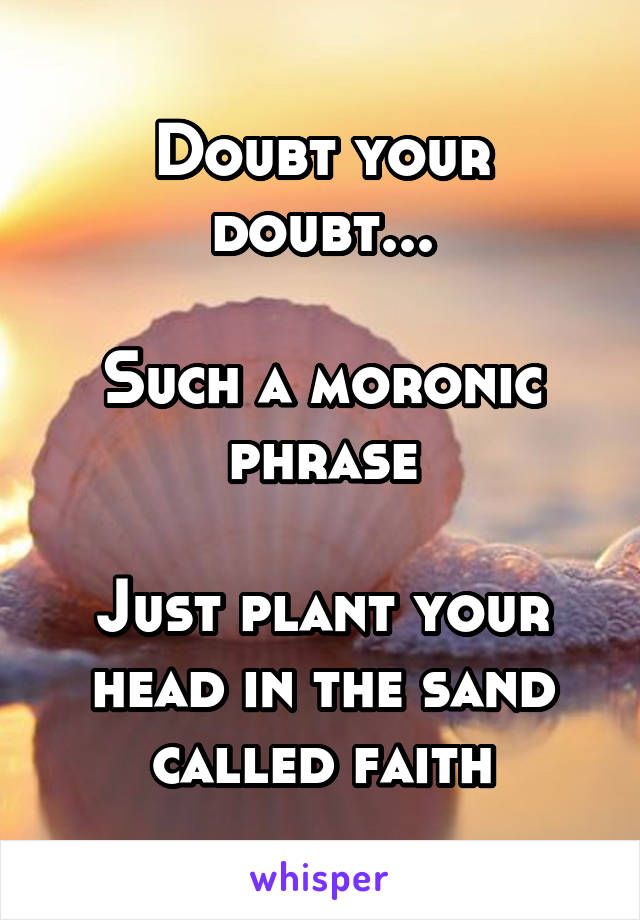 Doubt your doubt...

Such a moronic phrase

Just plant your head in the sand called faith