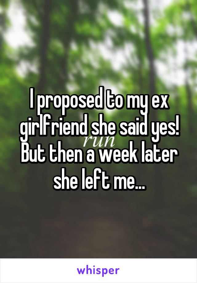 I proposed to my ex girlfriend she said yes! But then a week later she left me...