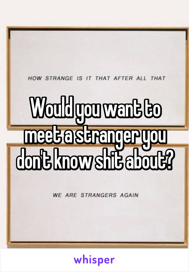 Would you want to meet a stranger you don't know shit about?