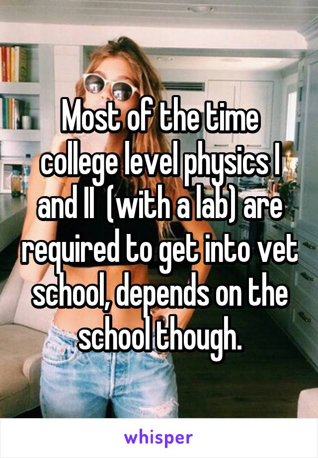 Most of the time college level physics I and II  (with a lab) are required to get into vet school, depends on the school though.
