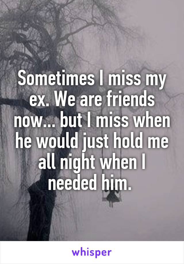 Sometimes I miss my ex. We are friends now... but I miss when he would just hold me all night when I needed him. 