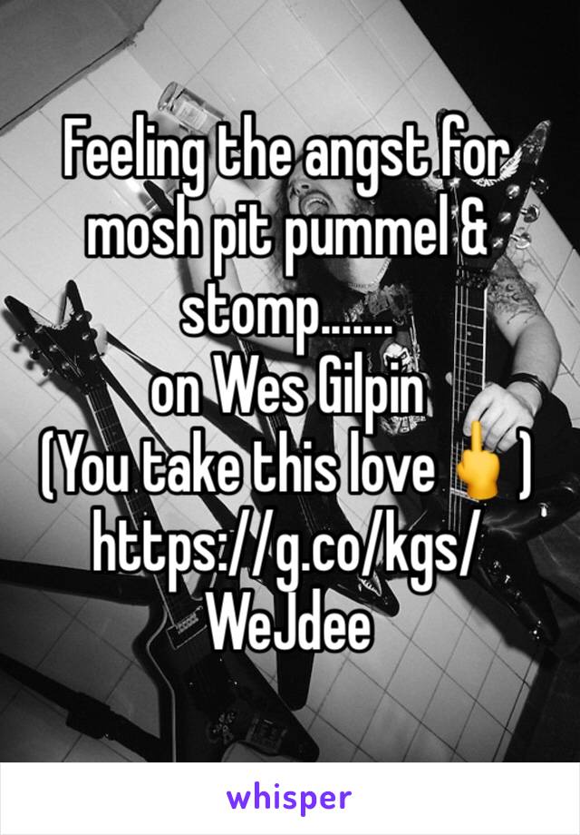 Feeling the angst for mosh pit pummel & stomp.......
on Wes Gilpin
(You take this love🖕)
https://g.co/kgs/WeJdee
