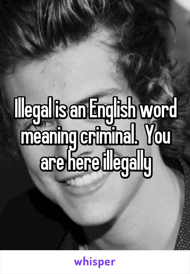 Illegal is an English word meaning criminal.  You are here illegally