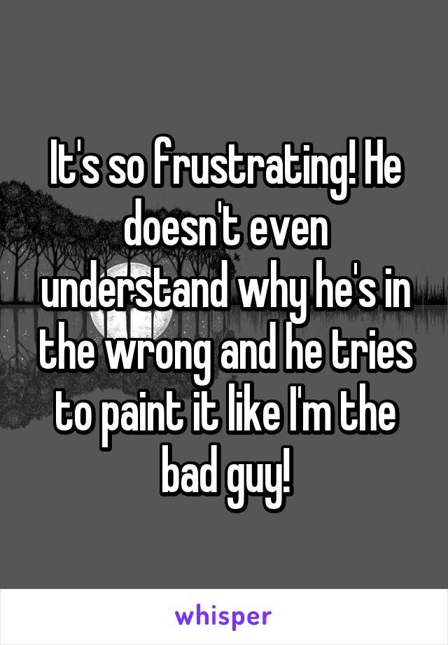 It's so frustrating! He doesn't even understand why he's in the wrong and he tries to paint it like I'm the bad guy!