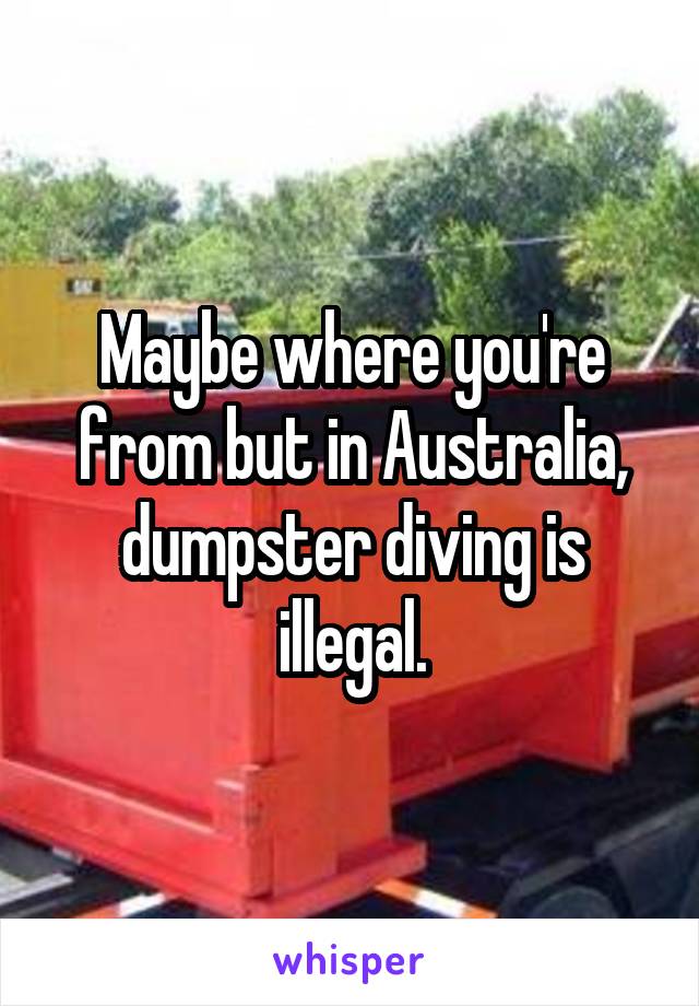 Maybe where you're from but in Australia, dumpster diving is illegal.