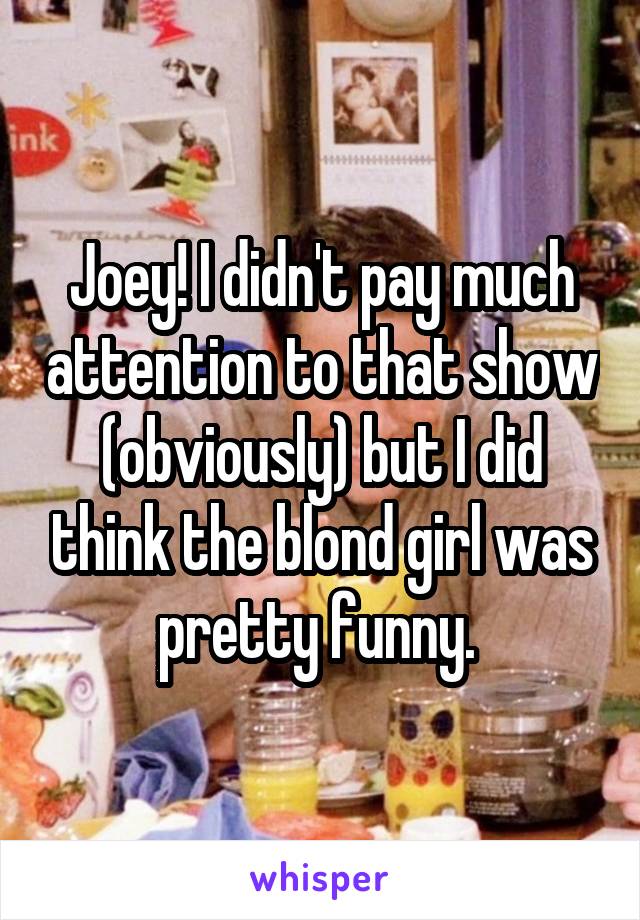 Joey! I didn't pay much attention to that show (obviously) but I did think the blond girl was pretty funny. 