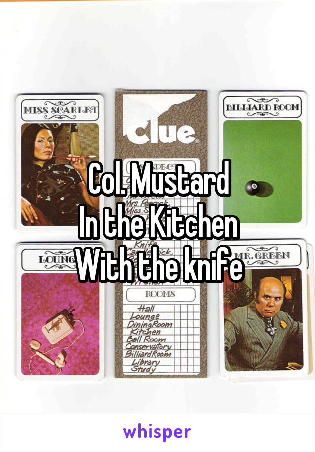 Col. Mustard
In the Kitchen
With the knife
