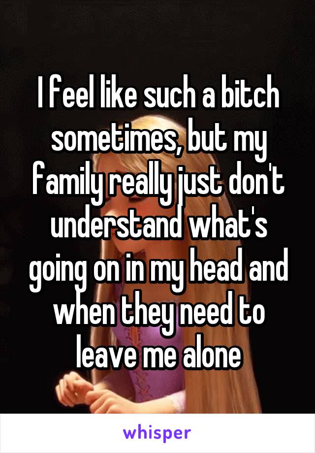 I feel like such a bitch sometimes, but my family really just don't understand what's going on in my head and when they need to leave me alone