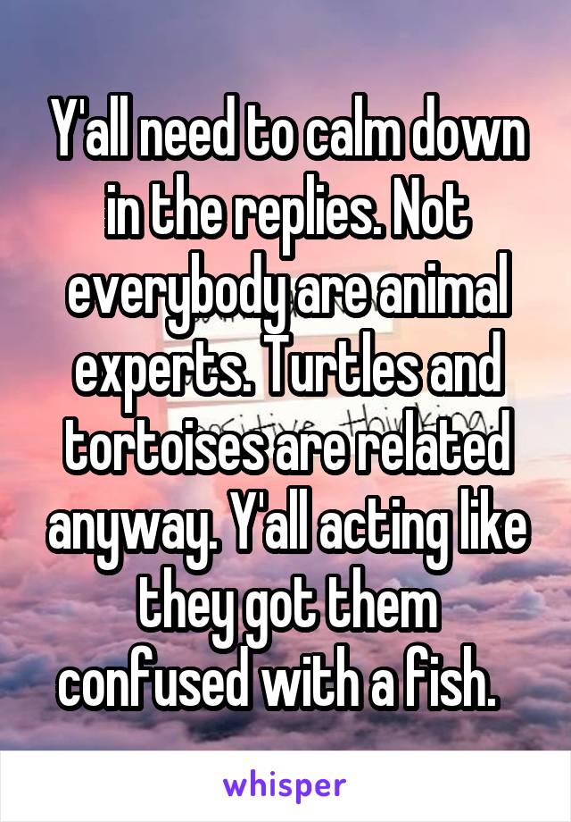 Y'all need to calm down in the replies. Not everybody are animal experts. Turtles and tortoises are related anyway. Y'all acting like they got them confused with a fish.  