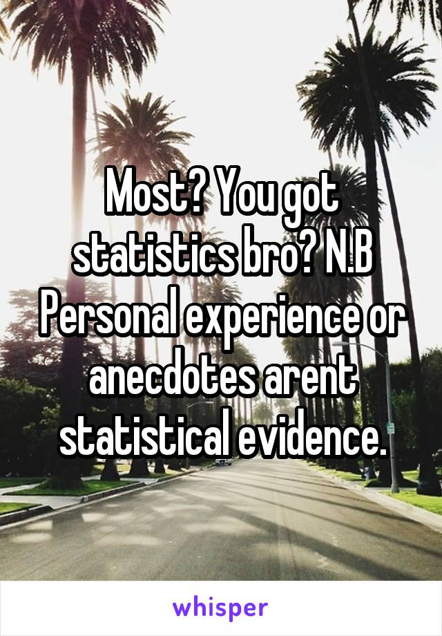 Most? You got statistics bro? N.B Personal experience or anecdotes arent statistical evidence.