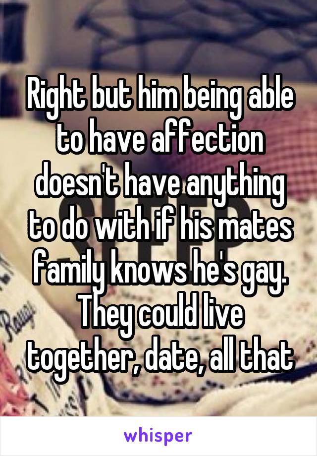 Right but him being able to have affection doesn't have anything to do with if his mates family knows he's gay. They could live together, date, all that