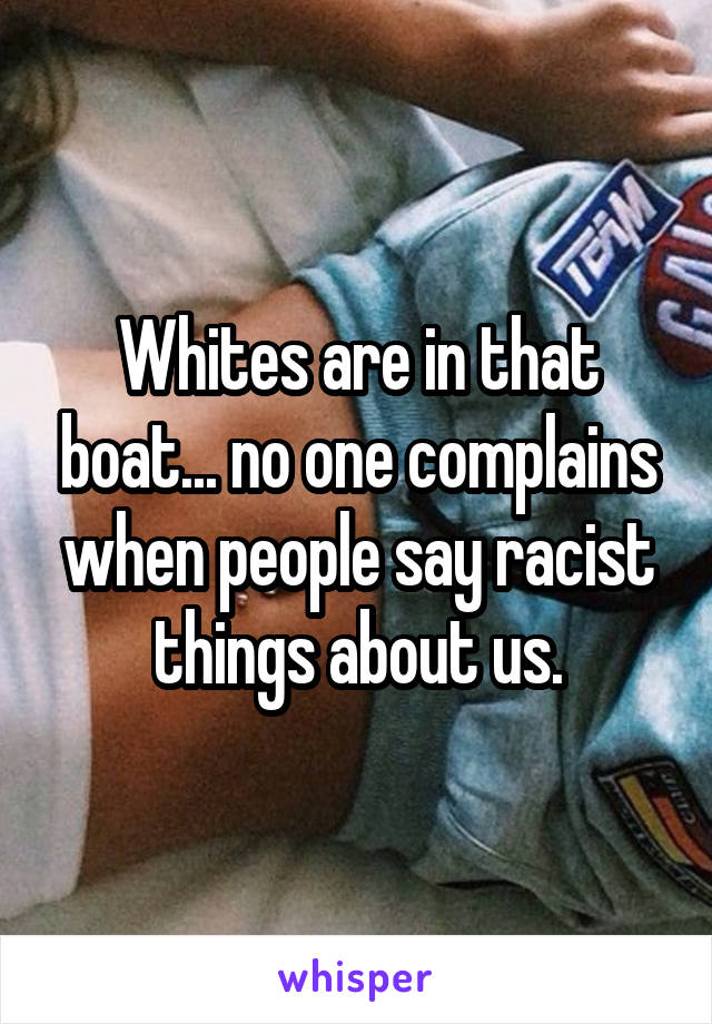 Whites are in that boat... no one complains when people say racist things about us.