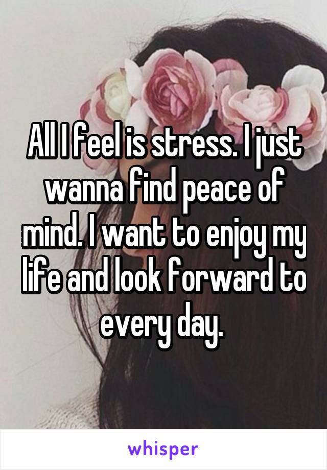 All I feel is stress. I just wanna find peace of mind. I want to enjoy my life and look forward to every day. 