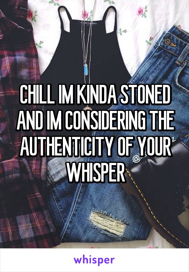 CHILL IM KINDA STONED AND IM CONSIDERING THE AUTHENTICITY OF YOUR WHISPER