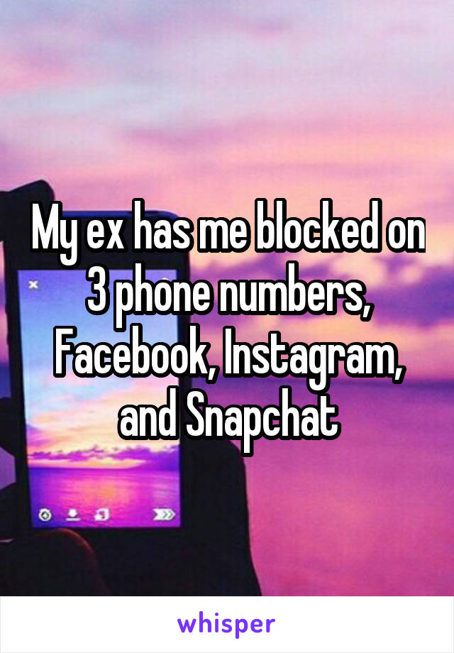 My ex has me blocked on 3 phone numbers, Facebook, Instagram, and Snapchat
