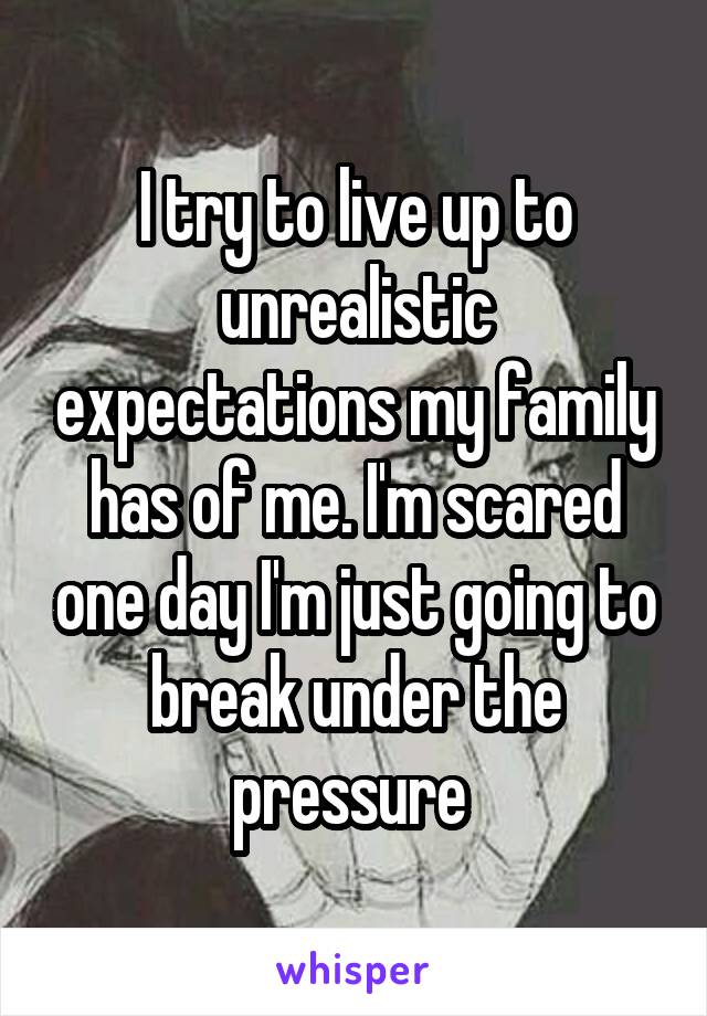 I try to live up to unrealistic expectations my family has of me. I'm scared one day I'm just going to break under the pressure 