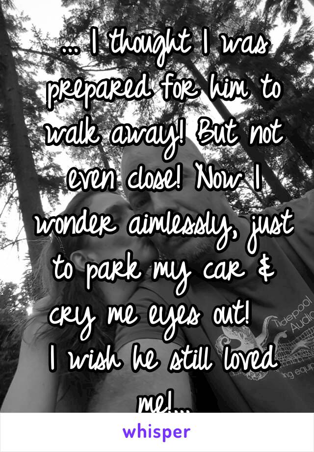 ... I thought I was prepared for him to walk away! But not even close! Now I wonder aimlessly, just to park my car & cry me eyes out!  
I wish he still loved me!...