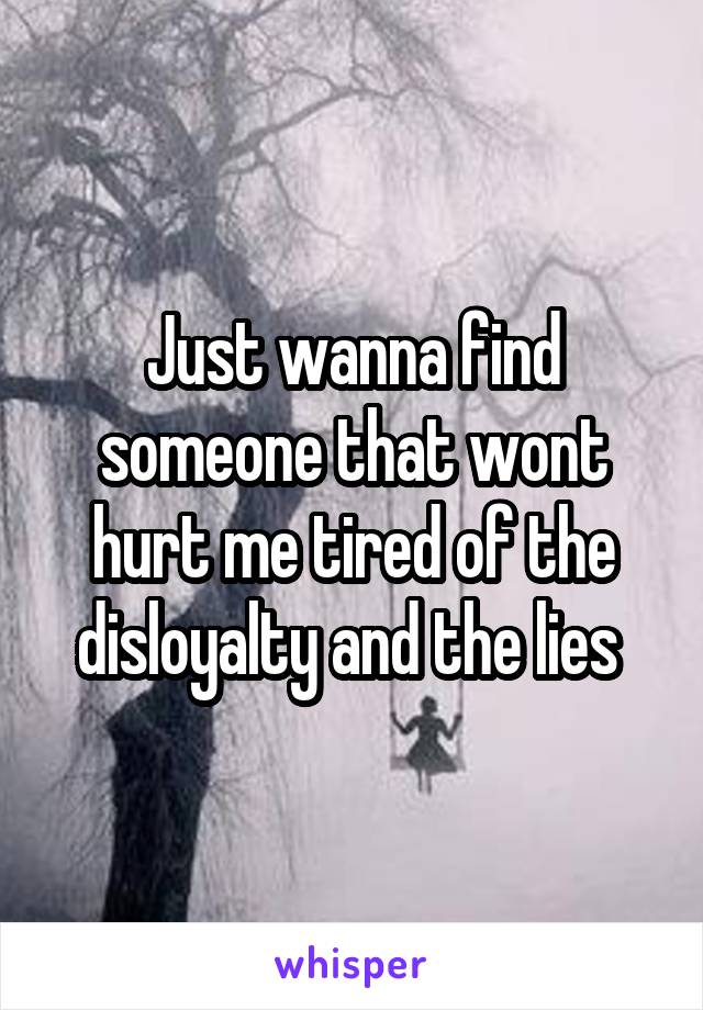 Just wanna find someone that wont hurt me tired of the disloyalty and the lies 