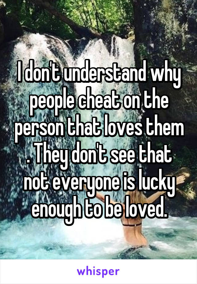 I don't understand why people cheat on the person that loves them . They don't see that not everyone is lucky enough to be loved.