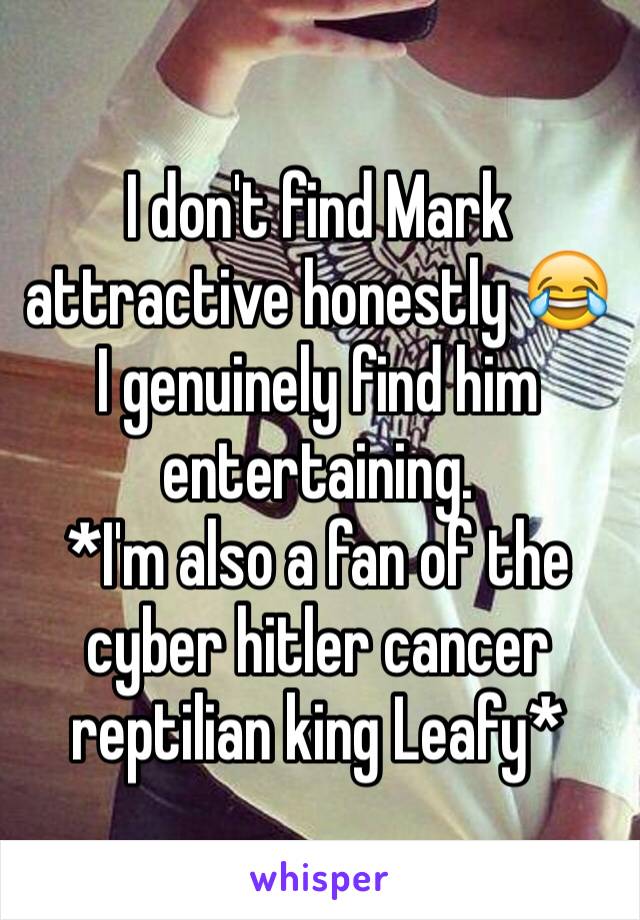 I don't find Mark attractive honestly 😂 I genuinely find him entertaining.
*I'm also a fan of the cyber hitler cancer reptilian king Leafy*