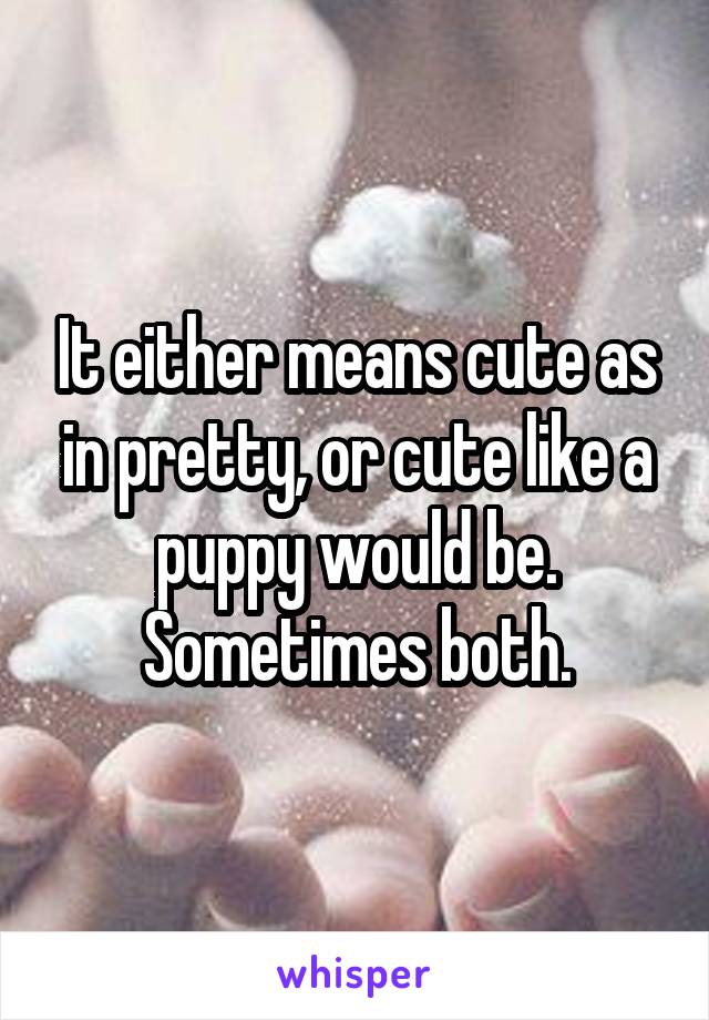It either means cute as in pretty, or cute like a puppy would be. Sometimes both.