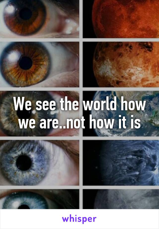 We see the world how we are..not how it is