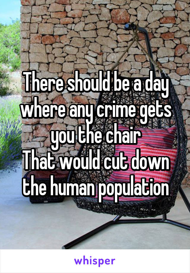 There should be a day where any crime gets you the chair
That would cut down the human population