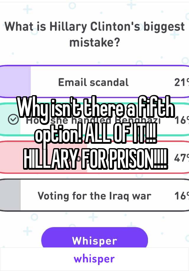 Why isn't there a fifth option! ALL OF IT!!! HILLARY FOR PRISON!!!!