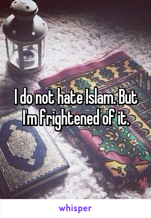 I do not hate Islam. But I'm frightened of it.
