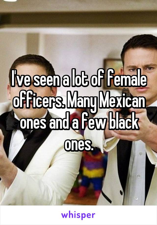 I've seen a lot of female officers. Many Mexican ones and a few black ones.